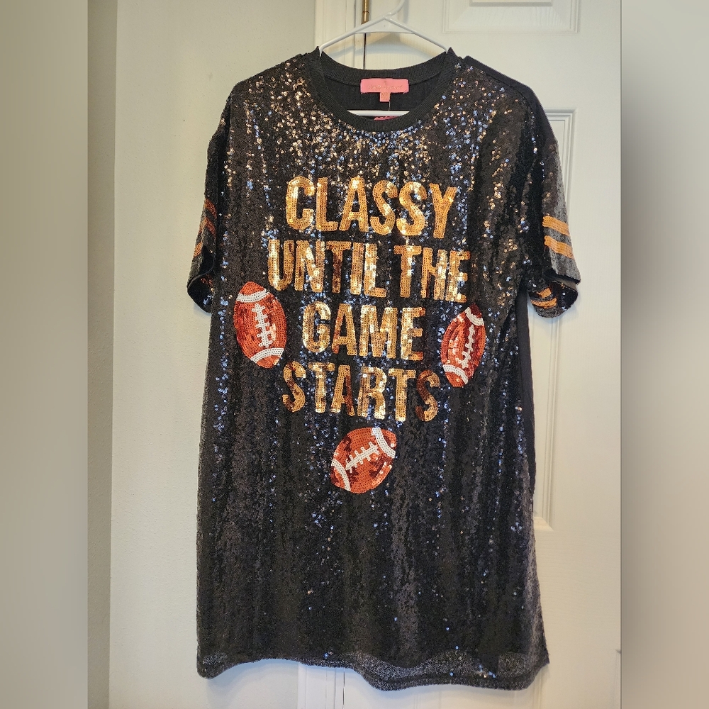 Simply Southern Black Sequin Football Dress - "Classy Until The Game Starts"